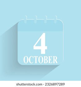 October 4 Daily Calendar Icon Date And Time Day Month Holiday Flat Designed Vector Illustration