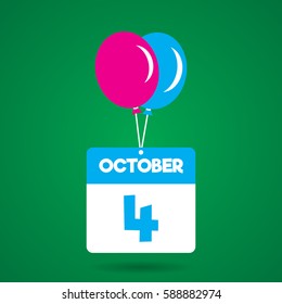 October 4 date of month calender icon with balloon in the air