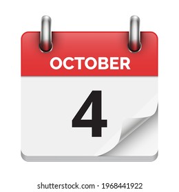 October 4 flat daily realistic calendar icon date vector image