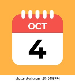 October 4st. Day four. Red Calendar Template with Orange Background.