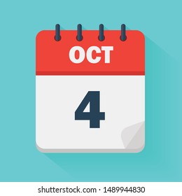 October 4th. Daily calendar icon in vector format.  Date, time, day, month. Holidays