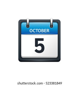 October 5. Calendar icon.Vector illustration,flat style.Month and date.Sunday,Monday,Tuesday,Wednesday,Thursday,Friday,Saturday.Week,weekend,red letter day. 2017,2018 year.Holidays.