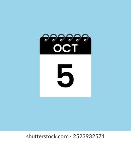 Recordatorio del calendario del 5 de octubre. 5 de octubre Fecha Mes Calendario icono de diseño Plantilla.