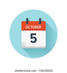October 5. Vector flat daily calendar icon. Date and time, day, month 2018. Holiday. Season.