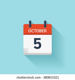 October  5.Calendar icon.Vector illustration,flat style.Date,day of month:Sunday,Monday,Tuesday,Wednesday,Thursday,Friday,Saturday.Weekend,red letter day.Calendar for 2017 year.Holidays in October.