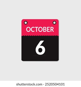 Octubre 6 Calendario Fecha, Mes icono Vector ilustrador