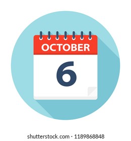 October 6 - Calendar Icon - Vector Illustration