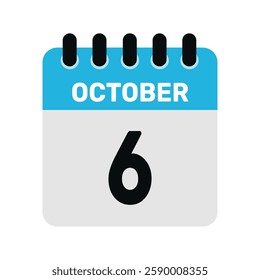 october 6 calendar icon Vector page month design