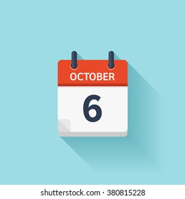October 6 .Calendar icon.Vector illustration,flat style.Date,day of month:Sunday,Monday,Tuesday,Wednesday,Thursday,Friday,Saturday.Weekend,red letter day.Calendar for 2017 year.Holidays in October.