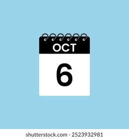 Recordatorio del calendario del 6 de octubre. 6 de octubre Fecha Mes Calendario icono de diseño Plantilla.