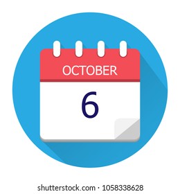October 6. Vector flat daily calendar icon. Date and time, day, month. Holiday. Season.