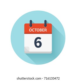 October 6. Vector flat daily calendar icon. Date and time, day, month 2018. Holiday. Season.