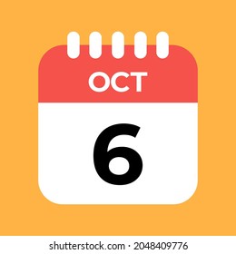 October 6st. Day six. Red Calendar Template with Orange Background.