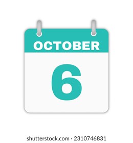 October 6th calendar leaf. October 6 calendar icon calendar page vector illustration