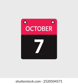 Octubre 7 Calendario Fecha, Mes icono Vector ilustrador