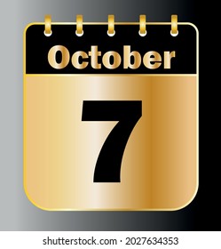 October 7 - Calendar Icon - Gold Vector Illustration