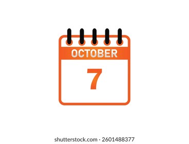 October 7 Calendar Icon – Important Date, Event, Holiday, and Celebration Reminder