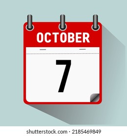 October 7, calendar icon vector illustration, isoleted on light blue background.