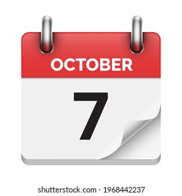 October 7 flat daily realistic calendar icon date vector image