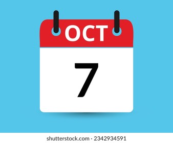 October 7. Flat icon calendar isolated on blue background. Date and month vector illustration