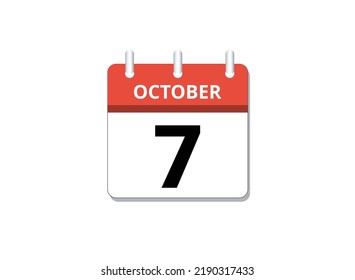 October, 7th calendar icon vector, concept of schedule, business and tasks
