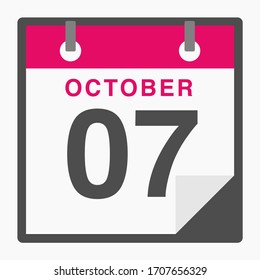 October 7th Flat icon calendar isolated on white background. Vector illustration