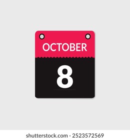 Octubre 8 Calendario Fecha, Mes icono Vector ilustrador