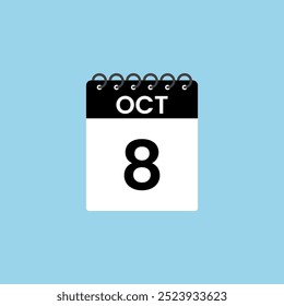 Recordatorio del calendario del 8 de octubre. 8 de octubre Fecha Mes Calendario icono de diseño Plantilla.