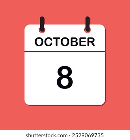 October 8. Daily Calendar icon for design. Simple design for business brochure, flyer, print media, advertisement. Easily editable.