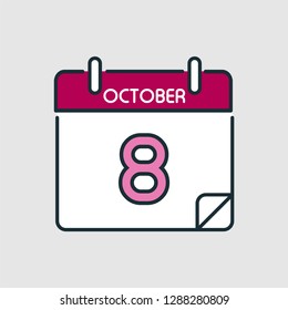 October 8. Flat icon calendar isolated on gray background. Vector illustration.