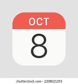 October 8 icon isolated on background. Calendar symbol modern, simple, vector, icon for website design, mobile app, ui. Vector Illustration
