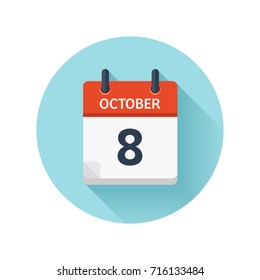 October 8. Vector flat daily calendar icon. Date and time, day, month 2018. Holiday. Season.