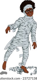 October, 9, 2023
A vector illustration of a little African girl dressed in a Halloween costume of a mummy