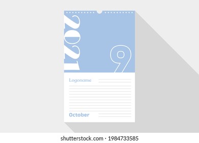 October 9 Calendar 2021 on notebook paper white and green background with your logo