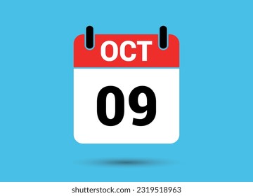 October 9 Calendar Date Flat Icon Day 9 Vector Illustration