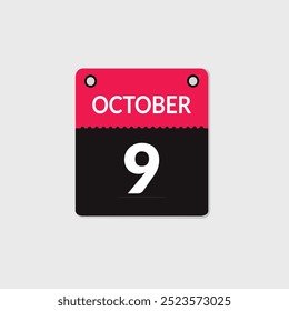 October 9 calendar Date, Month icon vector illustrator