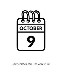 October 9 Calendar icon vector illustration.