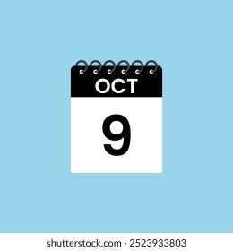 Recordatorio del calendario del 9 de octubre. 9 de octubre Fecha Mes Calendario icono de diseño Plantilla.