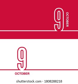 9 de octubre. Conjunto de banners de plantillas vectoriales para calendario, fecha de evento.