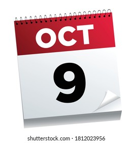 October 9th on a calendar page - illustrated.  