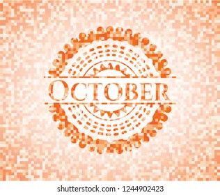 October abstract orange mosaic emblem with background