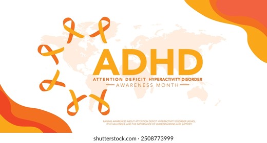 Oktober ist ADHD Awareness Month Hintergrundvorlage. Urlaubskonzept. Hintergrund-, Banner-, Plakat-, Karten- und Poster-Designvorlage mit Textbeschriftung und Standardfarbe. Vektorgrafik.
