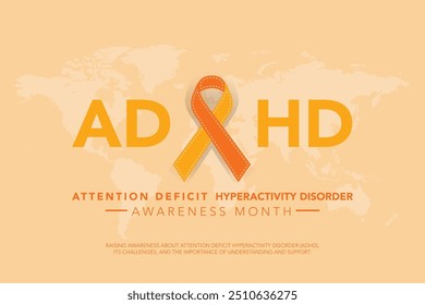 Oktober ist ADHD Awareness Month Hintergrundvorlage. Urlaubskonzept. Hintergrund-, Banner-, Plakat-, Karten- und Poster-Designvorlage mit Textbeschriftung und Standardfarbe. Vektorgrafik.
