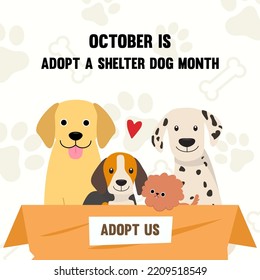 October is adopt a shelter dog month greeting card vector design.