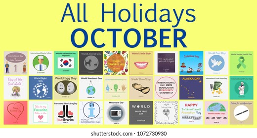 October. All Holidays greeting cards. Vector Template Pack. 