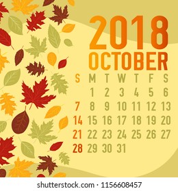 October autumn/ fall calendar months template with abstract falling leaves