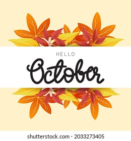 October in Autumn frame with copy space , isolated background for content online or web, banner and template, Simple cartoon flat style. illustration Vector EPS 10
