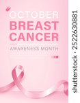 October breast cancer awareness month cover with pink ribbon symbol, vector design