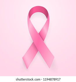 October breast cancer awareness month in. Realistic pink ribbon symbol. Medical Design. Vector illustration.