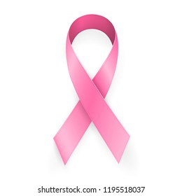 October breast cancer awareness month in. Realistic pink ribbon symbol. Medical Design. Vector illustration.